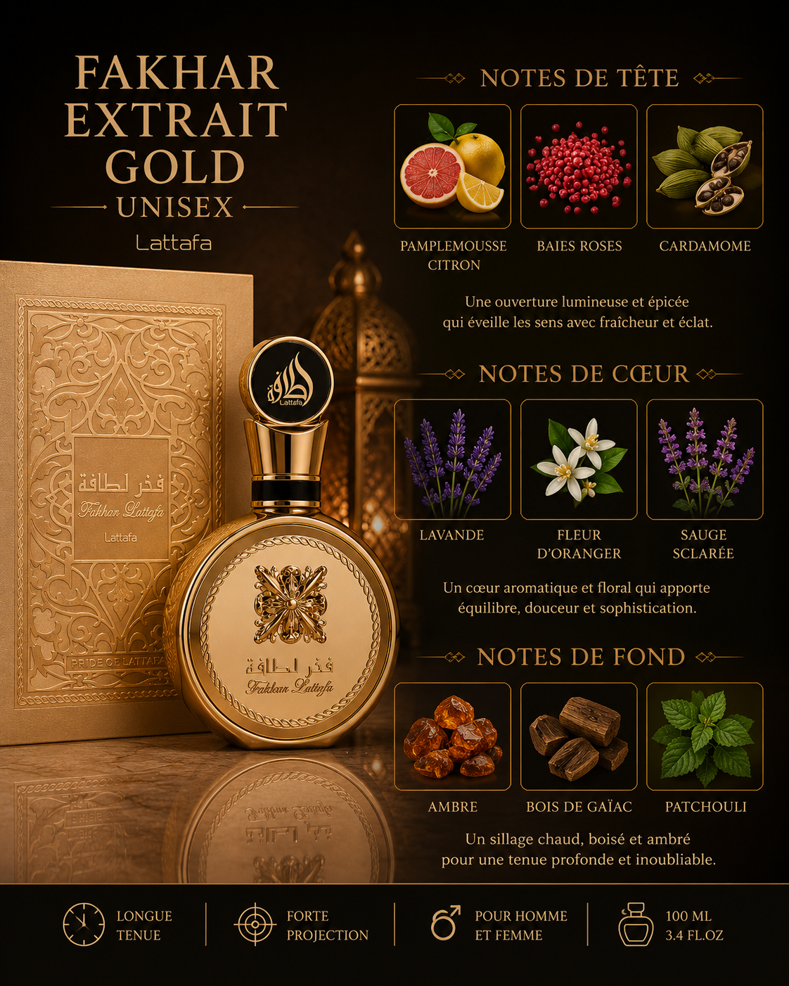 Fakhar Extrait Gold Unisex - notes olfactives